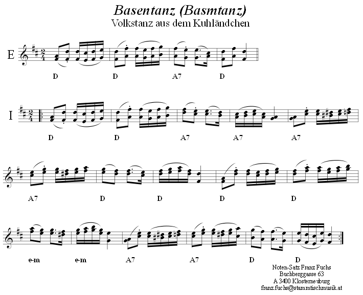 Basentanz (Basmtanz), Volkstanznoten