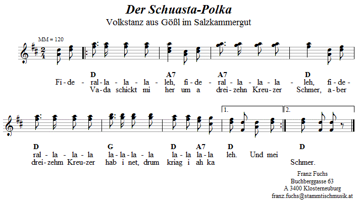 Der Schuastapolka, Volkstanznoten
