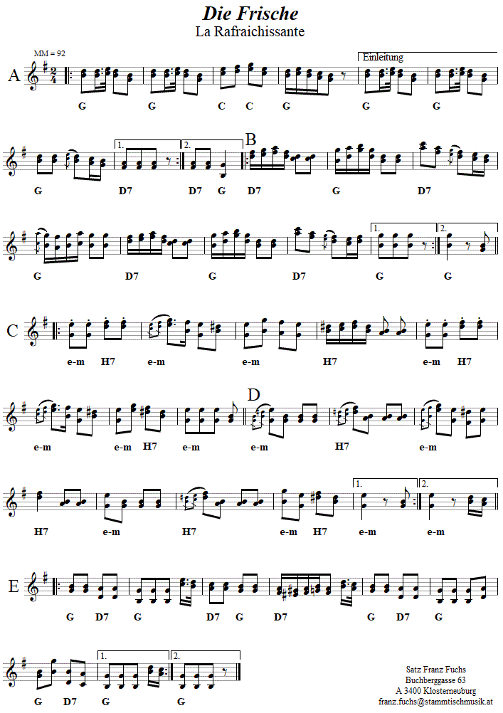 Die Frische (La Rafraichissante) Volkstanznoten