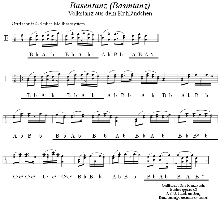 Basentanz (Basmtanz), in Griffschrift für Steirische Harmonika