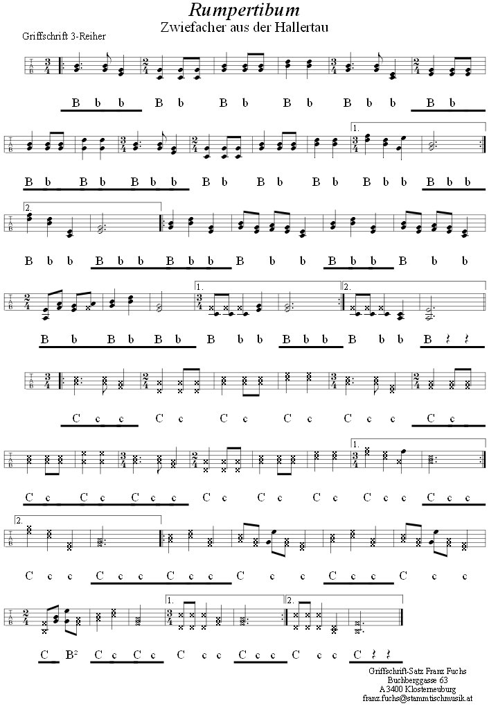 Rumpertibum, Zwiefacher aus der Hallertau, in Griffschrift für Steirische Harmonika
