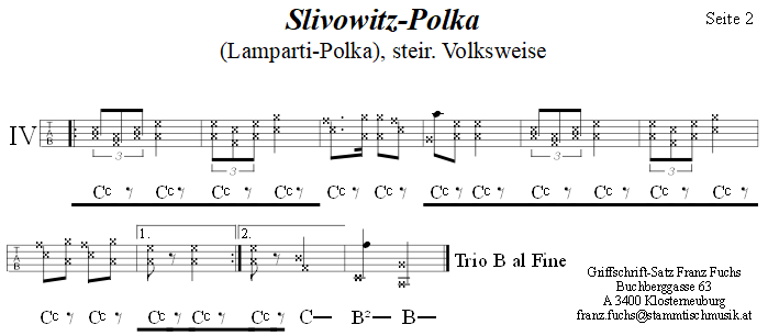 Slivowitz-Polka (Lamparti-Polka) in Griffschrift für Steirische Harmonika