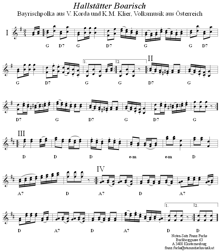 Hallstätter Boarisch, Volkstanznoten