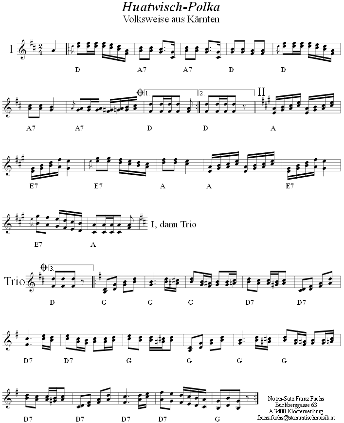 Huatwisch-Polka (Polka aus Kärnten), Volksmusiknoten