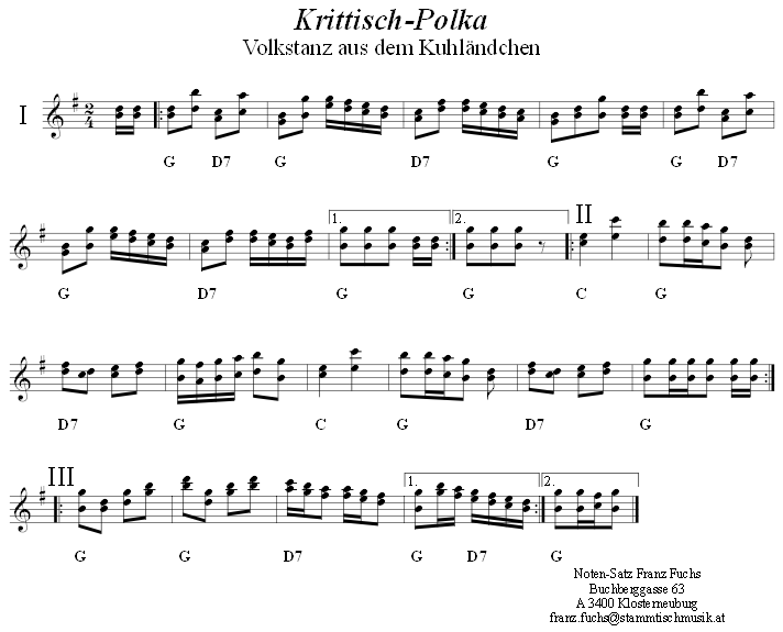 Kuhländer Dreher, Volkstanznoten