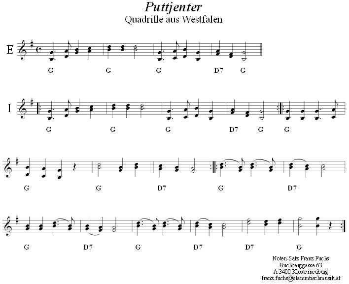 Puttjenter, Volkstanznoten