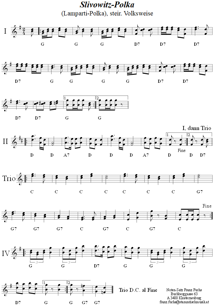 Slivowitz-Polka (Lamparti-Polka) - Noten aus dem Repertoire