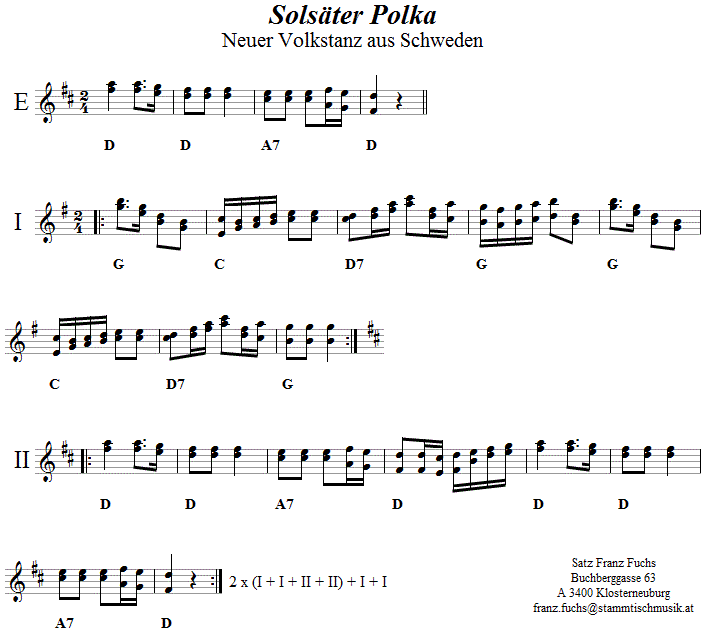 Solsäterpolka, Volkstanznoten