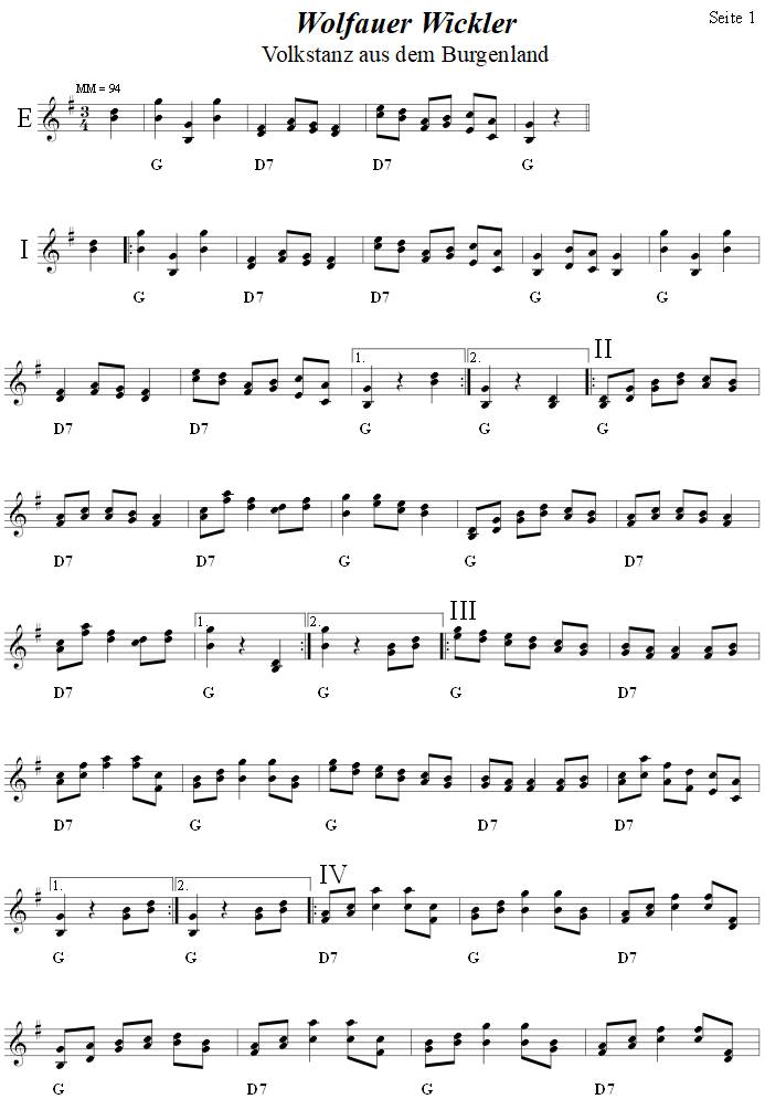 Wolfauer Wickler, Volkstanznoten